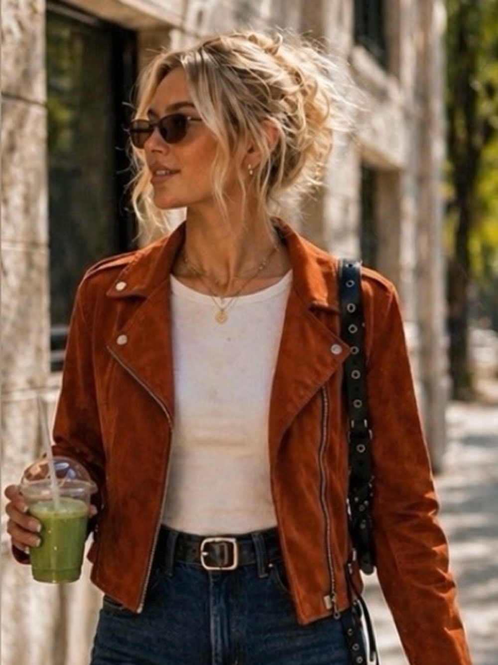 Rust Corduroy Moto Jacket | Cropped Biker Zip-Up | Small